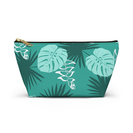 Teal Monstera Accessory Pouch w T-bottom