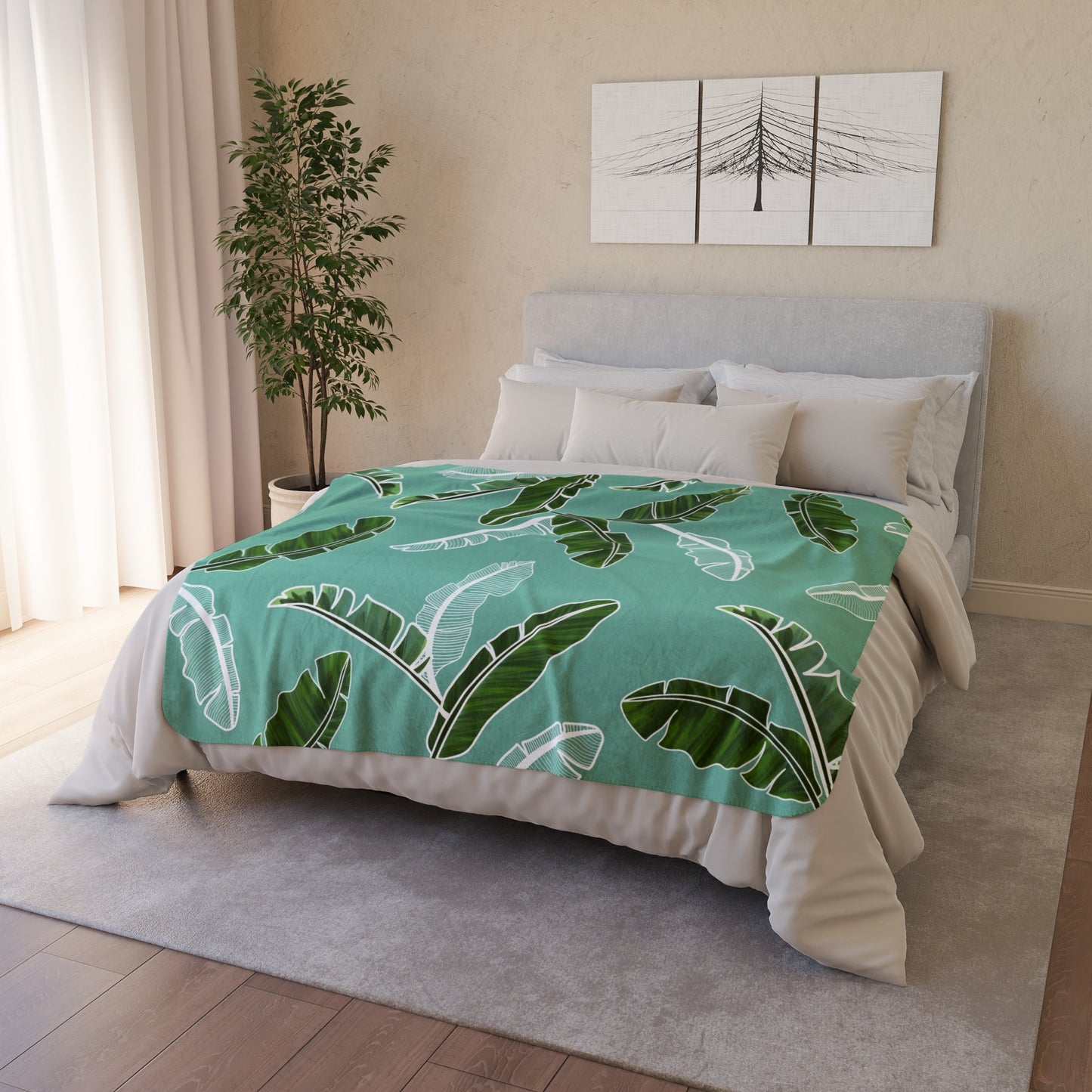 Banana Leaf Fleece Sherpa Blanket
