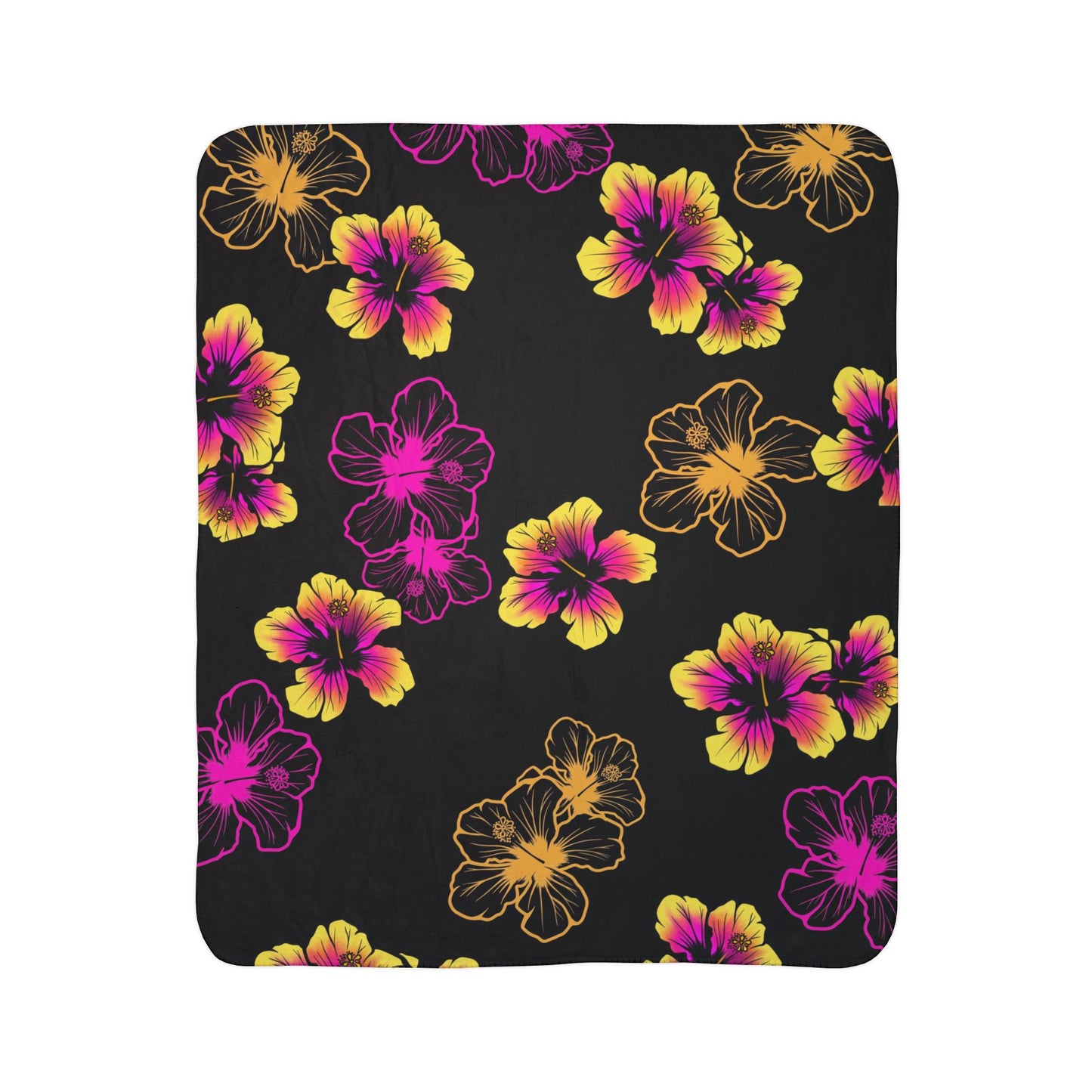 Hot Pink Hibiscus Fleece Sherpa Blanket