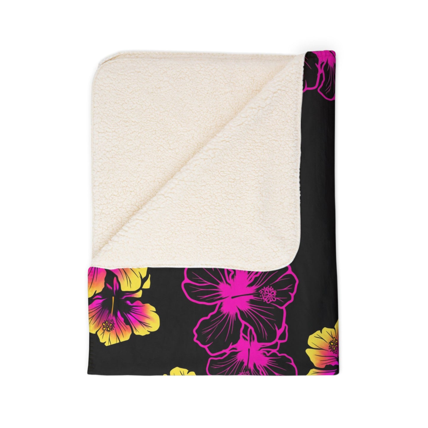 Hot Pink Hibiscus Fleece Sherpa Blanket