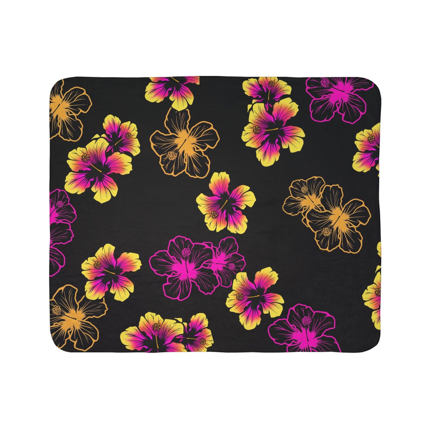 Hot Pink Hibiscus Fleece Sherpa Blanket