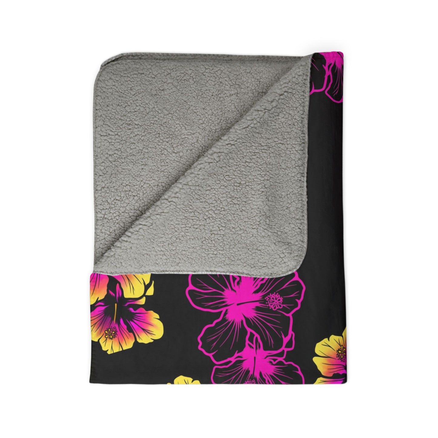 Hot Pink Hibiscus Fleece Sherpa Blanket